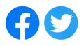 Kiev, Ukraine - September 14, 2020: Collection of popular social media logos: Facebook and Twitter circle icons