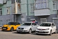 Kiev, Ukraine - 2 September 2017: Parked cars on the street of the old city of Kiev Royalty Free Stock Photo