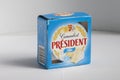 KIEV, UKRAINE - September 24, 2019: President Camembert cheese with white mold. convenient packaging format Royalty Free Stock Photo