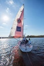 Kiev, Ukraine - September 30, 2016: Sailing yacht training day. Before race on the reservoir Royalty Free Stock Photo