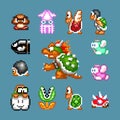 Set of enemies characters from 16-bit Super Mario Bros classic video game, pixel design vector illustration. Super Mario Bros is