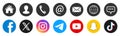 Kiev, Ukraine - September 11, 2023: Set Social Media app and contact icons in circles. Contact us and communication icon set.