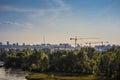 Kiev, Ukraine - SEPTEMBER 13th 2020 View of the promenade and city with building under construction. With many cranes. Kyiv.