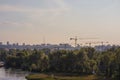 Kiev, Ukraine - SEPTEMBER 13th 2020 View of the promenade and city with building under construction. With many cranes. Kyiv.