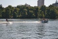 Kievskaya nature. Water. Dnieper. Recreation. Fresh air. Summer. Heat. stroll. Building. Water skiing