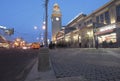 Kievskiy railway station by night in Moscow, Russia