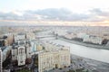 Kievsky Railway Station and Moskva river in cloudy evening