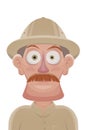 Funny cartoon illustration of a man in safari outfit