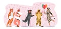 Kigurumi Pajama Party, Young People in Animal Costumes Unicorn, Donkey, Zebra, Giraffe, Tiger with Balloons and Pillows