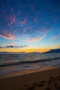 Kihei Sunset and Beach Footprints Royalty Free Stock Photo
