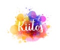 Kiitos - Thank you in Finnish. Handwritten modern calligraphy lettering text on abstract watercolor paint splash background Royalty Free Stock Photo