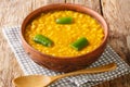Kik Alicha Split Pea Stew Healthy Vegetarian and Vegan food closeup in the bowl. Horizontal
