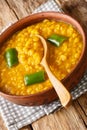 Kik alicha is a traditional Ethiopian vegetarian dish made with yellow split peas, turmeric and niter kibbeh. closeup in the bowl