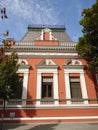 Kikinda, Serbia, september 2020. Public Library Kikinda, Serbia. Elements of architectural decoration of buildings.