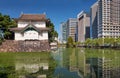 Kikyo-bori moat around Tokyo Imperial Palace with the Sakuradayagura tower on the background. Japan