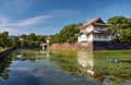 The Kikyo-bori moat overgrown with water plants around the Tokyo Imperial Palace. Tokyo. Japan