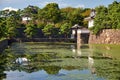 The Kikyo-bori moat overgrown with water plants around the Tokyo Imperial Palace. Tokyo. Japan