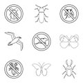 Kill insect icons set, outline style Royalty Free Stock Photo