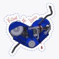 Killed by Love. Sticker for messenger. Motor heart pierced with a crowbar. Vector