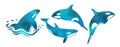 Killer whale blue set. Vector illustration Royalty Free Stock Photo