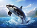 Ai Generated illustration Wildlife Concept of Killer whale breaching Royalty Free Stock Photo