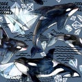 Killer whale seamless pattern.