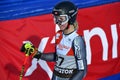 Kristine Gjelsten Haugen of Norway in the finish area after the second run of the giant slalom