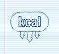 Kilocalorie sketch emblem, kcal reduction. Zero calories diet program packaging. Vector stock illustration