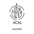 Kilocalories on fire, vector line icon for diabetes medical documentation