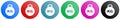 Kilogram, kilo, kg, weight vector icons, set of circle gradient buttons in 6 colors options for webdesign and mobile applications