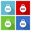 Kilogram, kilo, kg, weight vector illustration, set of simple editable icons in 4 color options