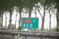 Kilometer Distance sign at dutch motorway number A20 aT Nieuwerkerk aan den Ijssel