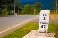 Kilometer marker to Pai in landscape