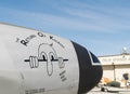 KILROY WAS HERE graffiti on plane at The Palm Springs Air Museum, California Royalty Free Stock Photo