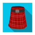 Kilt icon in flat style isolated on white background. Scotland country symbol stock vector illustration. Royalty Free Stock Photo