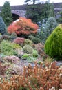 Kilver Court Gardens, Shepton Mallet, Somerset UK. Historic lakeside garden located beneath disused Victorian Charlton Viaduct