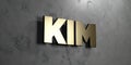 Kim - Gold sign mounted on glossy marble wall - 3D rendered royalty free stock illustration