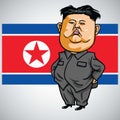 Kim Jong-un with North Korea Flag on Background. Cartoon Vector Illustration. May 1, 2017