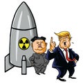 Kim Jong-un with Nuclear Missile against Trump. Cartoon Caricature Illustration Vector. May 1, 2017