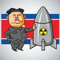 Kim Jong-un with Nuclear Missile with North Korea Flag. Cartoon Vector Illustration. May 1, 2017