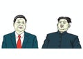 Kim Jong-un with Xi Jinping. Vector Illustration. August 24, 2017