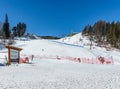 KIMBERLEY, CANADA - MARCH 19, 2019: ski track at alpine resort at sunny spring day.