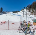 KIMBERLEY, CANADA - MARCH 19, 2019: ski track at alpine resort at sunny spring day