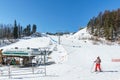 KIMBERLEY, CANADA - MARCH 19, 2019: ski track at alpine resort at sunny spring day