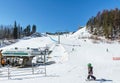 KIMBERLEY, CANADA - MARCH 19, 2019: ski track at alpine resort at sunny spring day