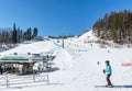 KIMBERLEY, CANADA - MARCH 19, 2019: ski track at alpine resort at sunny spring day