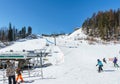 KIMBERLEY, CANADA - MARCH 19, 2019: ski track at alpine resort at sunny spring day