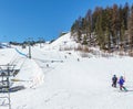 KIMBERLEY, CANADA - MARCH 19, 2019: ski track at alpine resort at sunny spring day