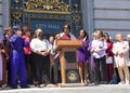 Kimberly Ellis speaking at City Hall in San Francisco, CA