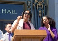 Kimberly Ellis speaking at City Hall in San Francisco, CA